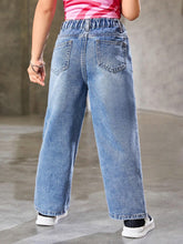 Streecool Kids Teen Girls' Sweet And Cool Graffiti Letter Dog Printed Loose Straight Leg Denim Jeans